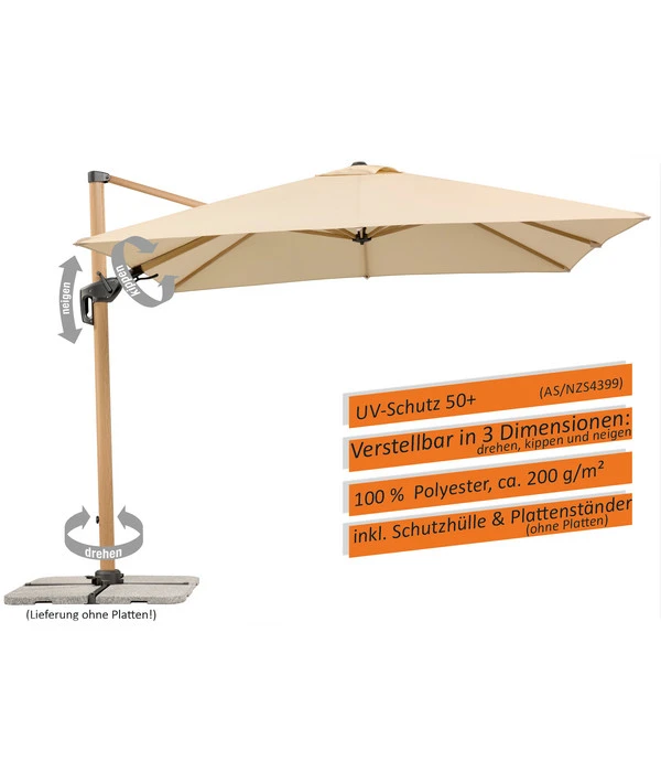 Schneider Ampelschirm Rhodos Twist Woody, Quadratisch, Ca. B300/T300 Cm 7 Schneider Ampelschirm Rhodos Twist Woody, Quadratisch, Ca. B300/T300 Cm – Bild 5